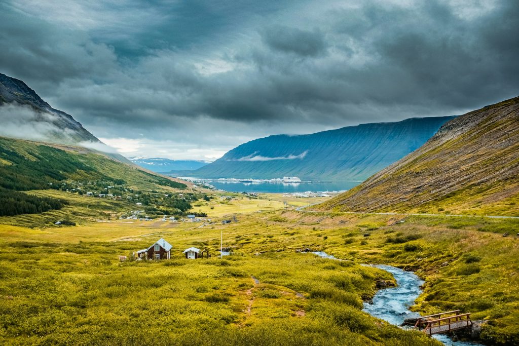 the Ísafjörður town in Iceland Westfjord