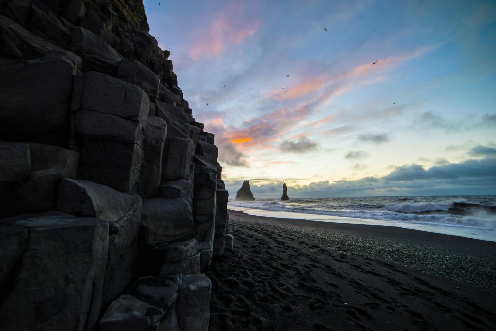 The black sand beach in vik Iceland south coast