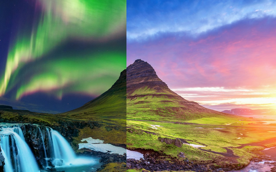 Winter Kirkjufell vs summer kirkjufell west iceland